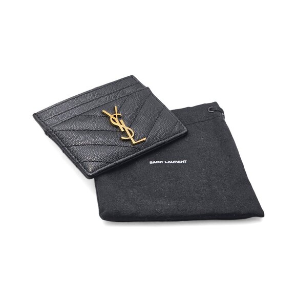 Saint Laurent YSL Monogram Leather Cardholder Wallet in Black $325 - Picture 2 of 9